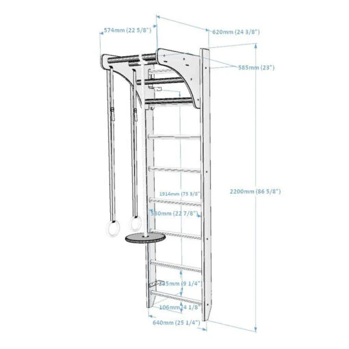 BenchK 111 + A204 Wooden Wall Bars For Kids Room - Image 2