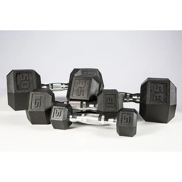 York Barbell 5-50lb Premium PVC Hex Dumbbell Set - Chrome Ergo Handle 3 York Barbell 5-50lb Premium PVC Hex Dumbbell Set - Chrome Ergo Handle