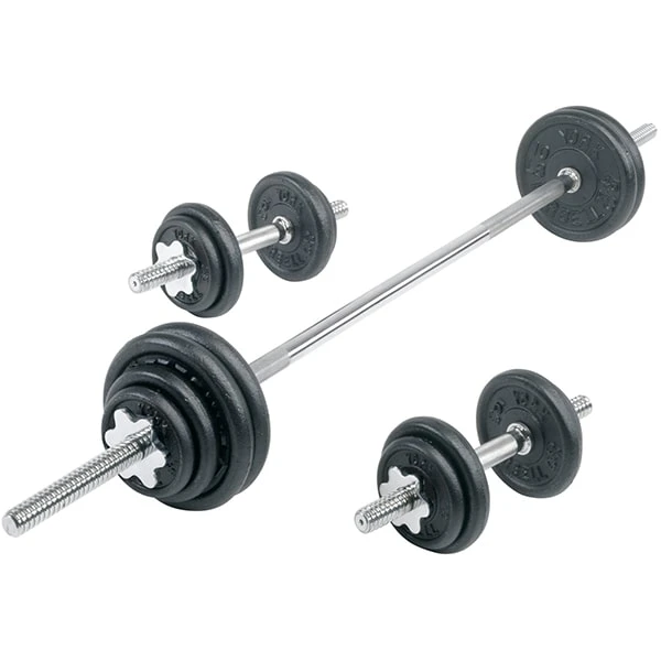 York Barbell Contour Cast Iron Spinlock Dumbbell / Barbell Set 2 York Barbell Contour Cast Iron Spinlock Dumbbell / Barbell Set
